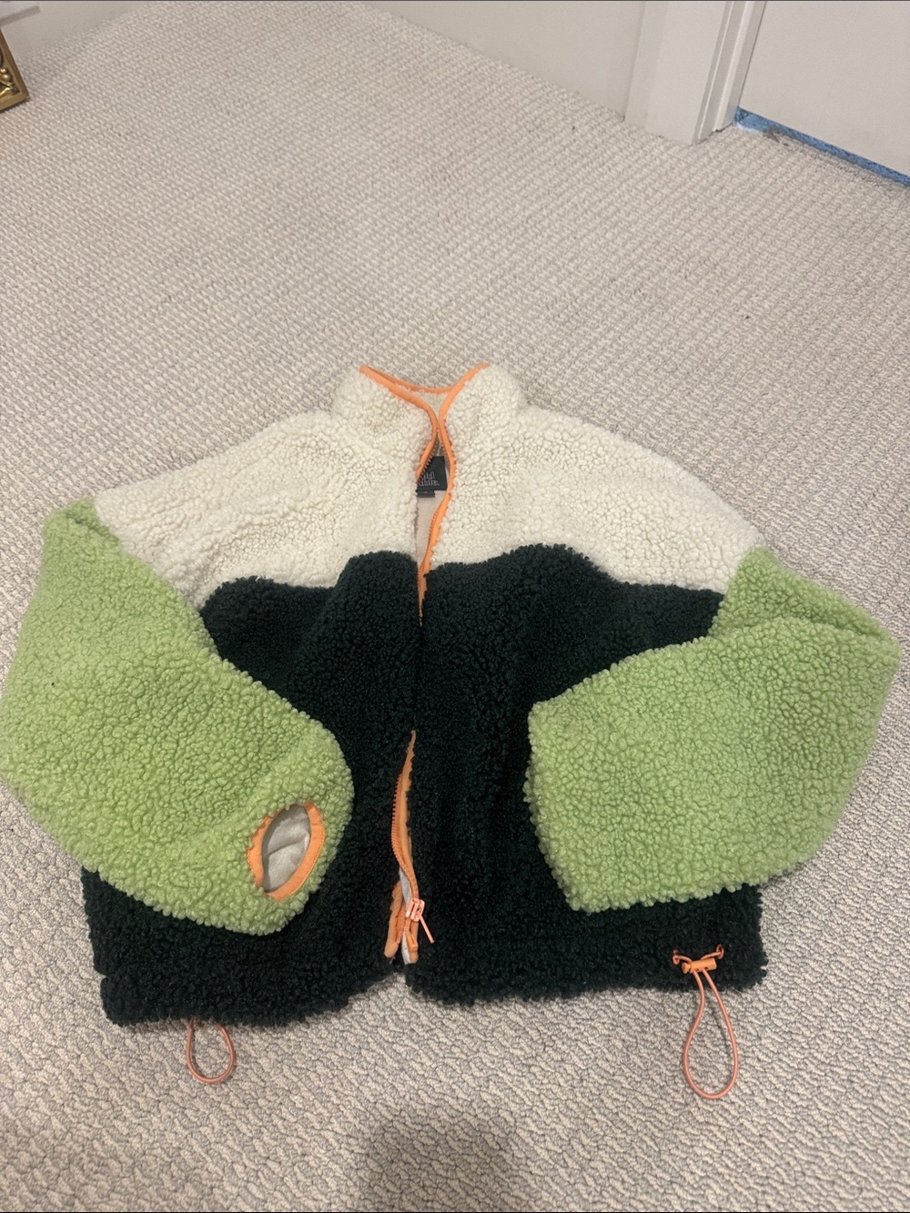 Colorblock Sherpa Jacket in Cream, Black & Green